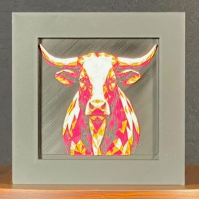 Longhorn Framed Layered 3D Art in Royal Gold Palette