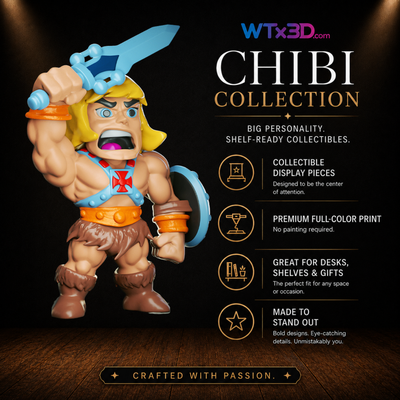 Savage barbarian chibi figure, professionally 3D printed collectible display piece by WTx3D.