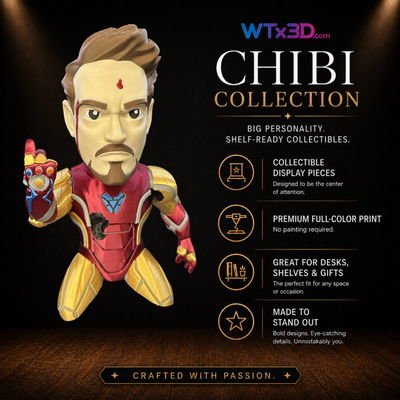 Tech genius chibi figure, professionally 3D printed collectible display piece by WTx3D.