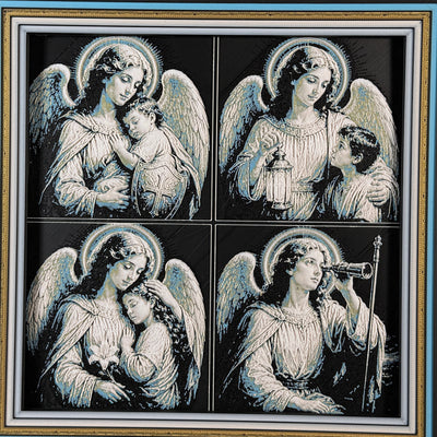 WTx3D FAITH Cherub Angels four panel framed layered art image featuring four coordinated angel-and-child Christian images in one framed faith art display.