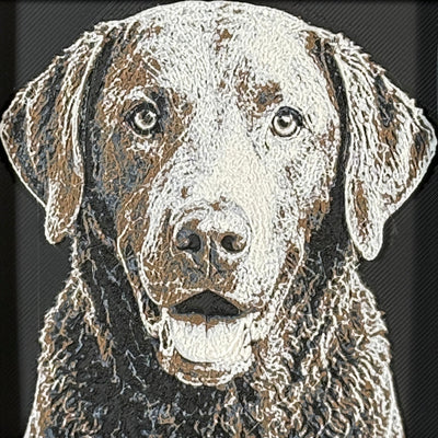 Framed 3D layered art piece featuring a highly detailed, textured portrait of a Chesapeake Bay Retriever dog with a distinctive wavy brown coat and bright, expressive eyes.