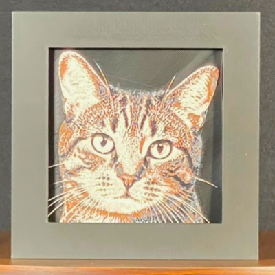 Tabby cat framed layered 3D art in gray display frame