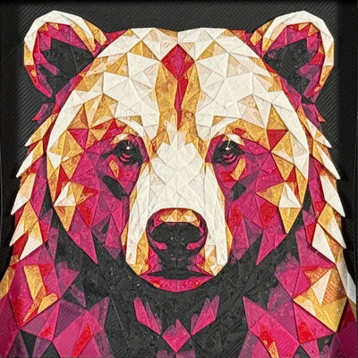 Bear in Royal Gold color palette, framed geometric layered art by WTX3D.