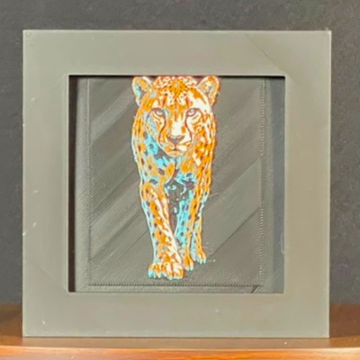 Cheetah Framed Layered 3D Art in Orange Teal Palette