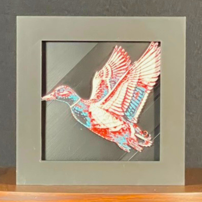 Flying Duck Framed Layered 3D Art in Crimson Ice Palette