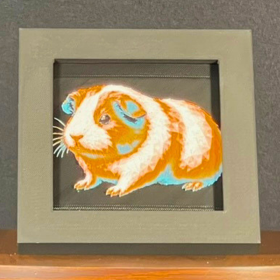 Guinea Pig Framed Layered 3D Art in Orange Teal Palette