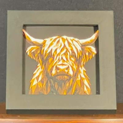 Highland Cow Framed Layered 3D Art in Desert Palette