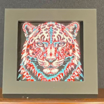 Leopard Framed Layered 3D Art in Crimson Ice Palette