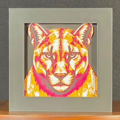 Mountain Lion Framed Layered 3D Art in Royal Gold Palette