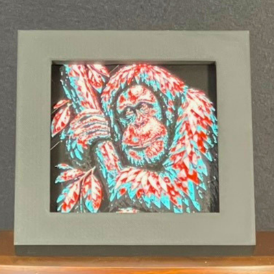 Orangutan Framed Layered 3D Art in Crimson Ice Palette