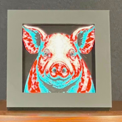 Pig Framed Layered 3D Art in Crimson Ice Palette