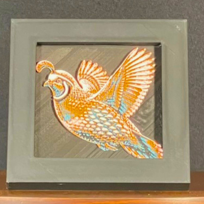 Quail Framed Layered 3D Art in Orange Teal Palette