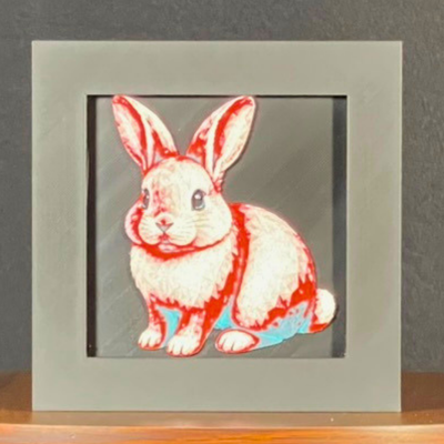 Rabbit Framed Layered 3D Art in Crimson Ice Palette