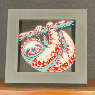Sloth Framed Layered 3D Art in Crimson Ice Palette