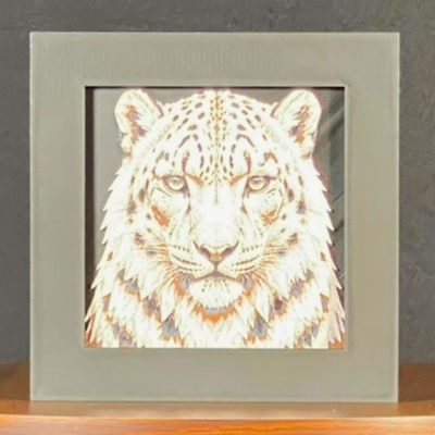 Snow Leopard Framed Layered 3D Art in Desert Palette