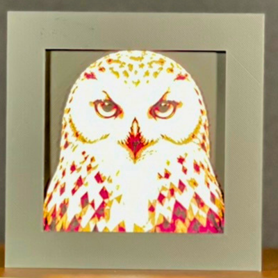 Snow Owl Framed Layered 3D Art in Royal Gold Palette
