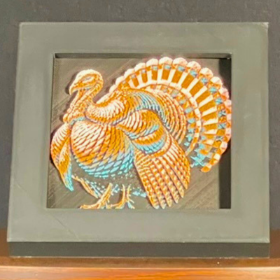 Turkey Framed Layered 3D Art in Orange Teal Palette