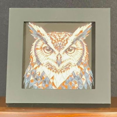 Wise Owl Framed Layered 3D Art in Desert Palette