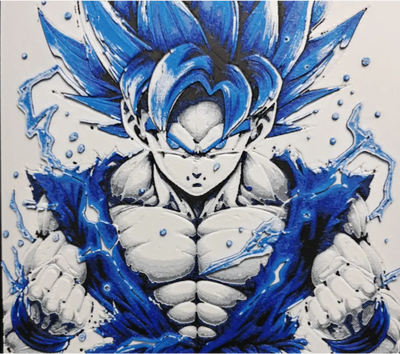 Blue aura warrior framed layered 3D art with intense blue energy accents