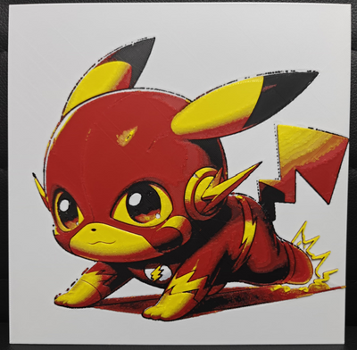 Framed 3D layered art piece featuring an adorable illustration of a yellow electric mouse character wearing a red superhero speedster suit with yellow lightning bolt accents in a running pose.