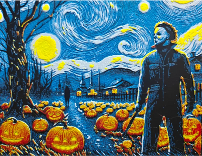Halloween pumpkin night framed layered 3D art with glowing jack-o-lanterns