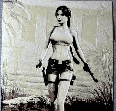 Framed 3D layered art piece featuring a beautiful grayscale illustration of a popular dark-haired female fighter wearing a tank top and gloves, posed against a textured light background.