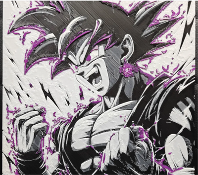 Purple battle warrior framed layered 3D art with bold purple energy accents