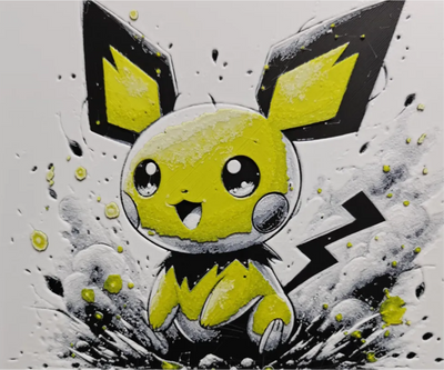 Yellow spark monster framed layered 3D art with electric yellow accents