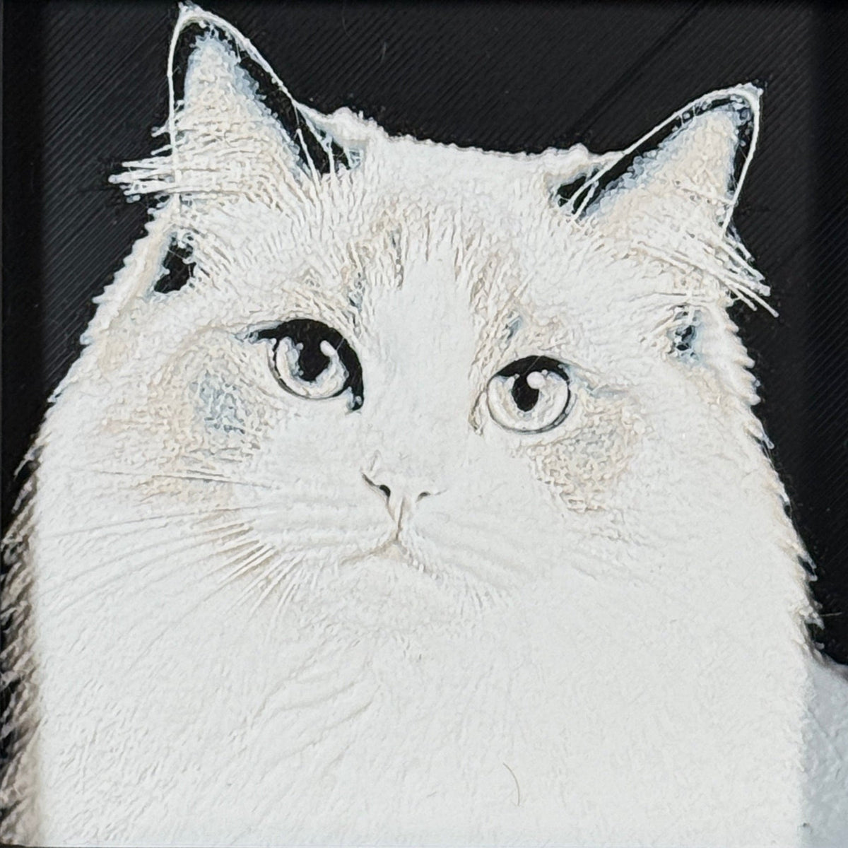 Custom framed 3D layered art piece showing a Persian cat, printed in layers by WTx3D.
