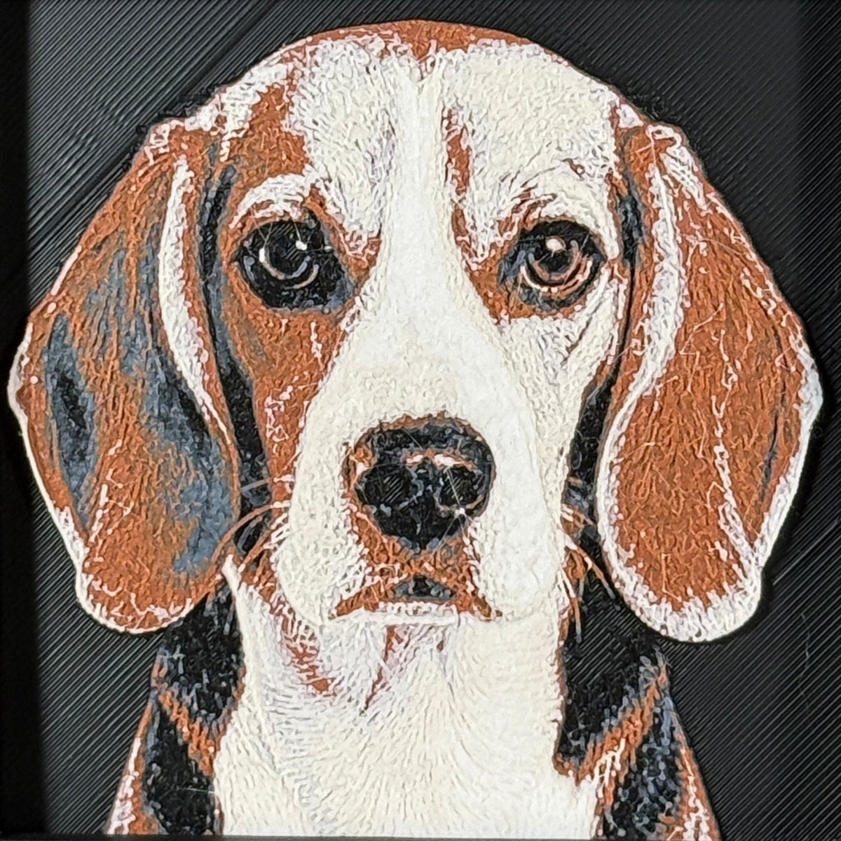 Custom framed 3D layered art piece showing a Beagle dog, printed in layers by WTx3D.