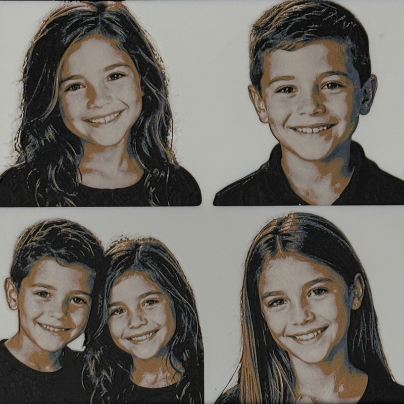Custom framed 3D layered art piece showing two siblings, printed in layers by WTx3D.
