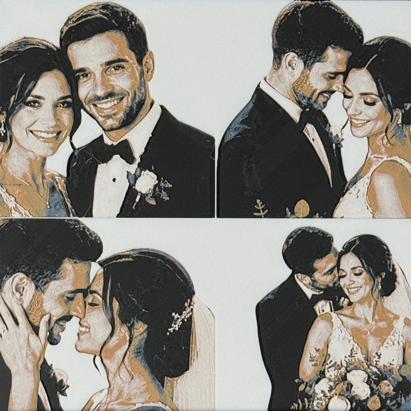 Custom framed 3D layered art piece showing a wedding couple, printed in layers by WTx3D.