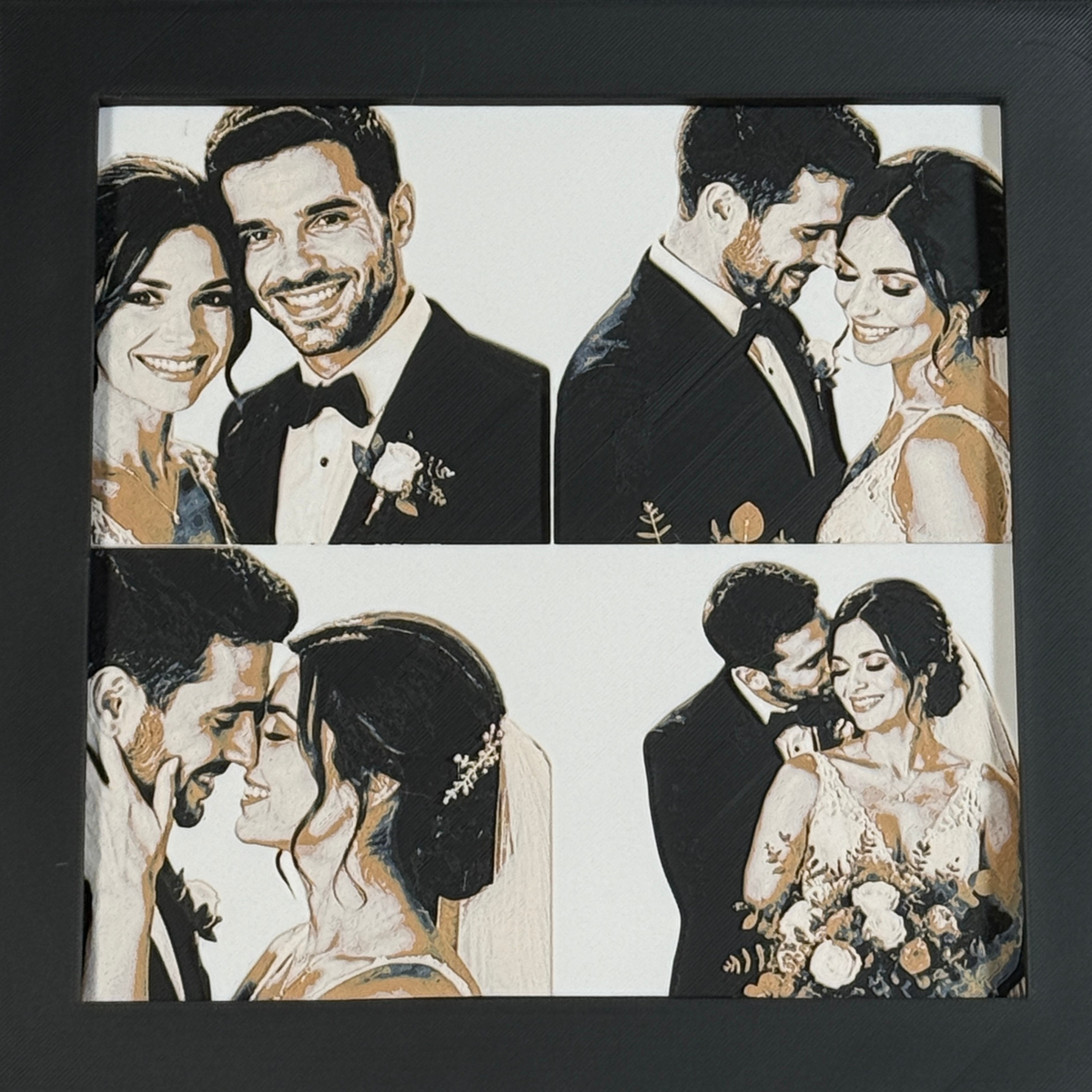 Custom framed 3D layered art piece showing a wedding couple, printed in layers by WTx3D.