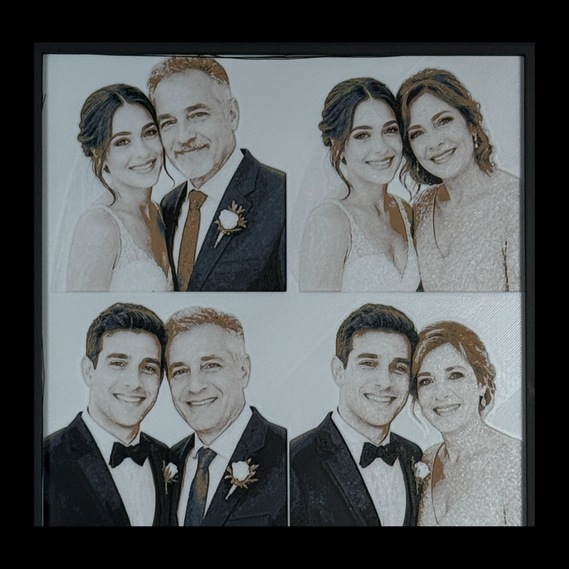Custom Photo Art 4-Pack made from wedding party photographs, framed 3D layered art by WTx3D.