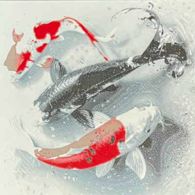 Grayscale and Red Koi Fish Framed Layered 3D Art