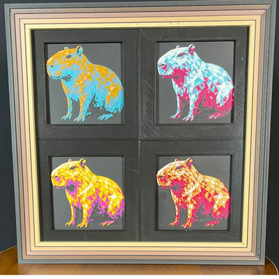 Wildlife Capybara 4-Pack Framed Layered 3D Art Set