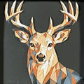 Framed geometric deer layered 3D art piece featuring a stylized buck profile design in a classic Heritage monochrome grey and white palette.