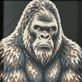 Geometric gorilla framed layered 3D art in Heritage color palette, featuring a bold gorilla portrait with soft white, gray, black, and neutral brown layered details inside a charcoal matte display frame.