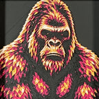Geometric gorilla framed layered 3D art in Royal Gold color palette, featuring a bold gorilla portrait with gold, blue, black, and white layered details inside a charcoal matte display frame.
