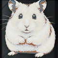 Geometric hamster framed layered 3D art in Heritage color palette, featuring a hamster portrait with soft white, gray, black, and neutral brown layered details inside a charcoal matte display frame.