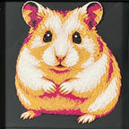 Geometric hamster framed layered 3D art in Royal Gold color palette, featuring a hamster portrait with gold, blue, black, and white layered details inside a charcoal matte display frame.