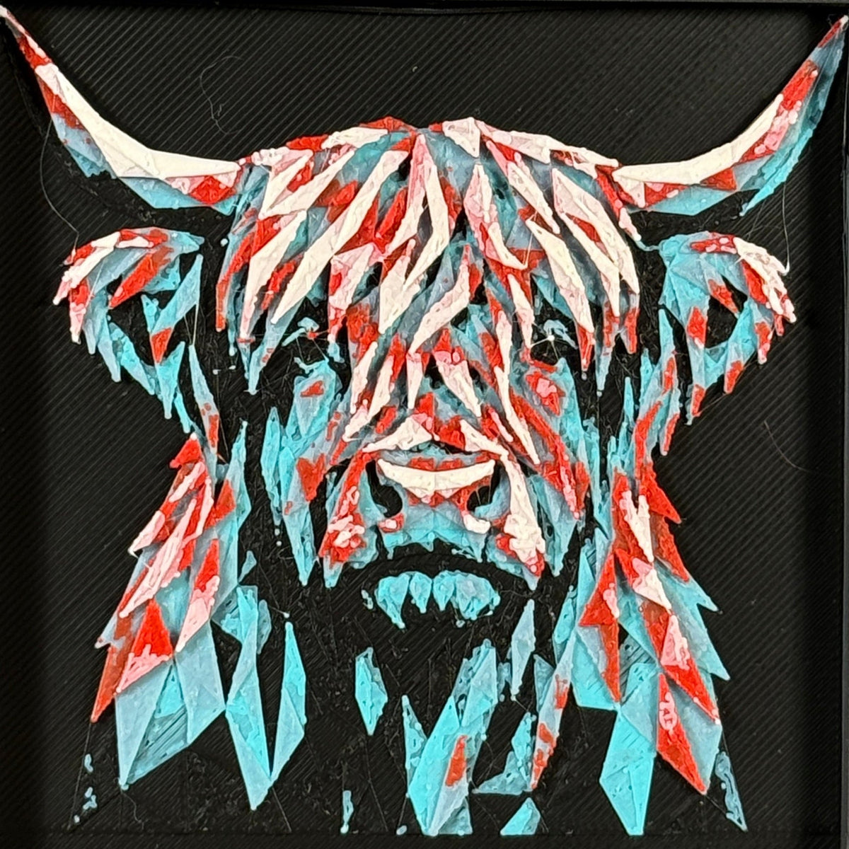 Highland Cow in Crimson Ice palette - WTx3D framed 3D layered art