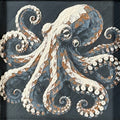 Framed geometric octopus layered 3D art piece featuring a stylized octopus design in a classic Heritage monochrome grey and white palette.