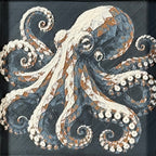 Framed geometric octopus layered 3D art piece featuring a stylized octopus design in a classic Heritage monochrome grey and white palette.