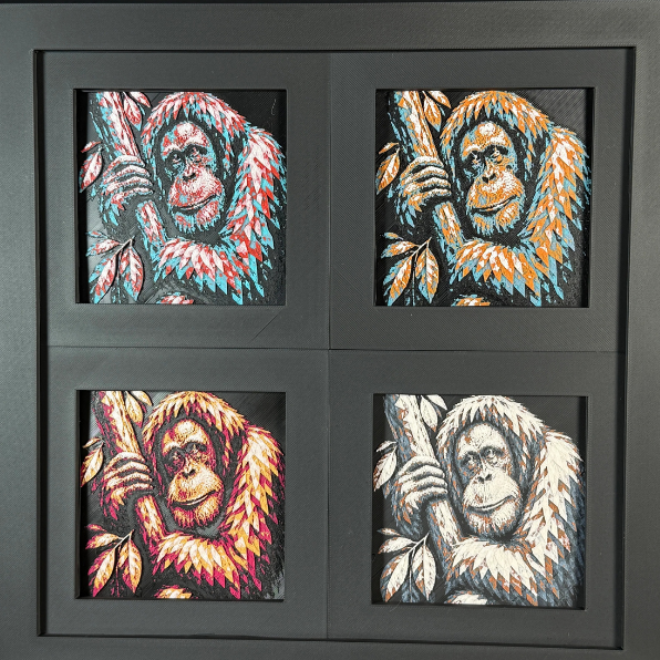 Orangutan Geometric Curated 4-Pack Framed 3D Layered Art