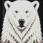 Framed geometric polar bear layered 3D art piece featuring a clean, minimalist white bear design with a classic Heritage monochrome grey and white palette.