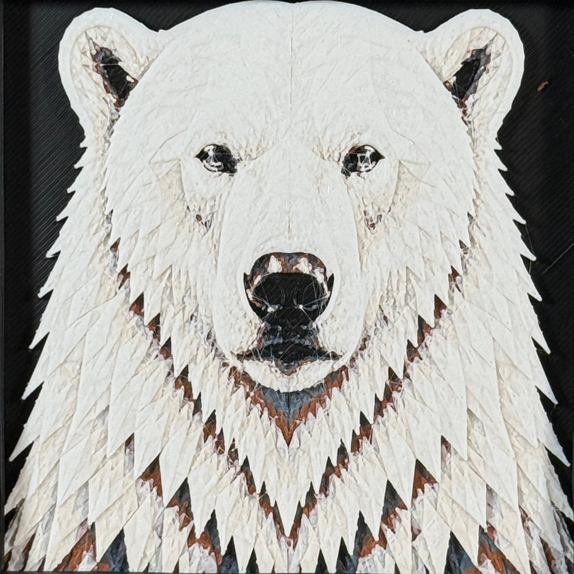 Framed geometric polar bear layered 3D art piece featuring a clean, minimalist white bear design with a classic Heritage monochrome grey and white palette.