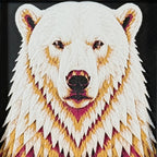 Framed geometric polar bear layered 3D art piece featuring a stylized white bear design with warm gold and tan geometric highlights.