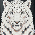 Geometric leopard framed layered 3D art in Heritage color palette, featuring a standing leopard with soft white, gray, black, and neutral layered details inside a charcoal matte display frame.