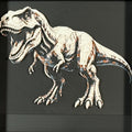 Framed geometric T-Rex layered 3D art piece featuring a stylized dinosaur design in a classic Heritage monochrome grey and white palette.